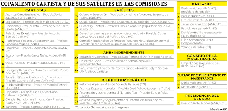 Cartistas y sus satélites disponen del 77% de los cargos en Cámara de Senadores