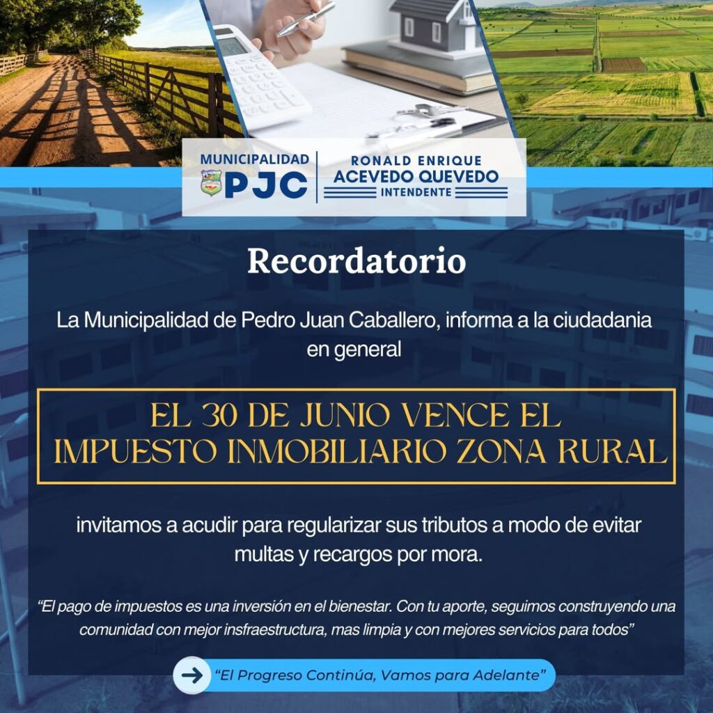 PJC: Impuesto Inmobiliario en Zona Rural Vencimiento Comunicación a Contribuyentes