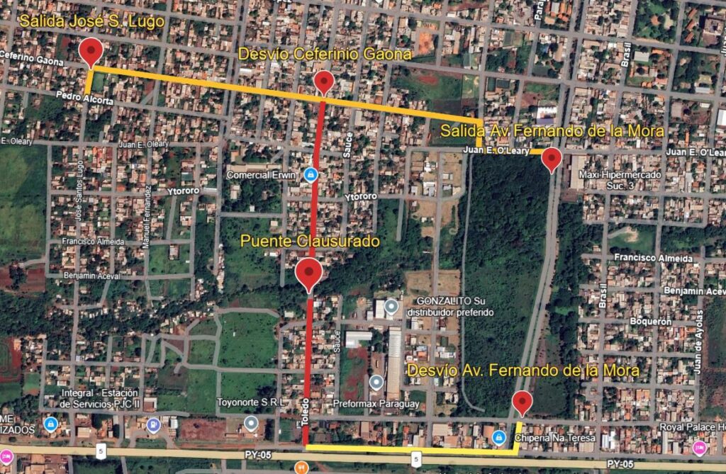 PJC: Clausura del puente sobre arroyo Vakapi y desvíos de tránsito